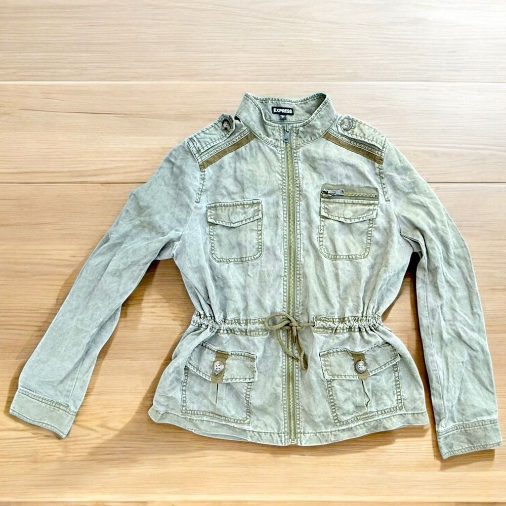 Express Army Military Style Jacket Zip Up Light Green Womens size small